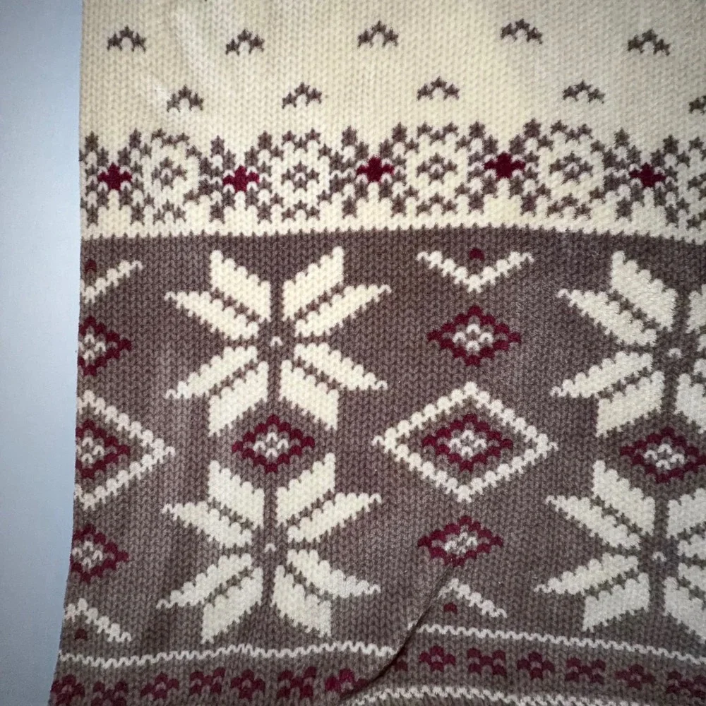Ralph Lauren Nordic Throw Blanket Cream Taupe Fair Isle‎ Snowflake Fleece Lodge